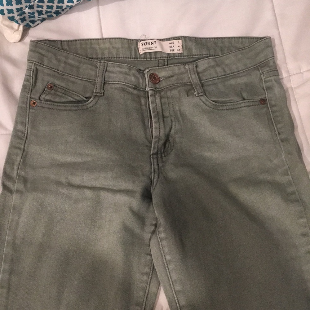 Army green skinny jeans